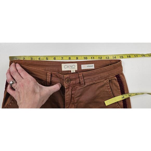 Chino By Anthropologie Brown Sz 26 Relaxed Chino Pants Velvet Side Stripe khaki - Picture 6 of 7